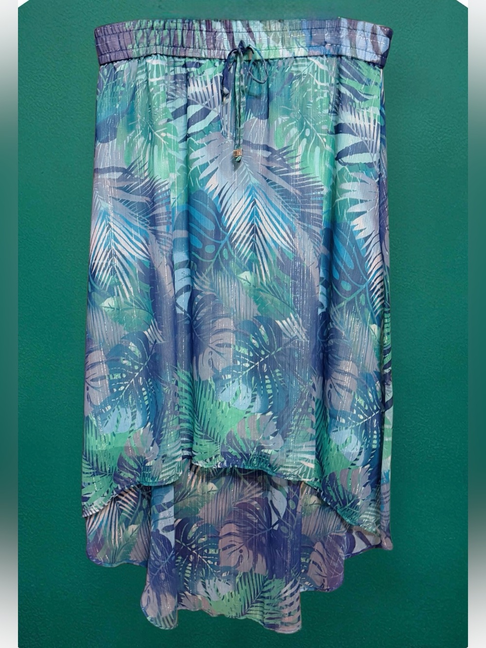 Jaclyn Smith Blue Green Tropical High-Low Skirt size XL